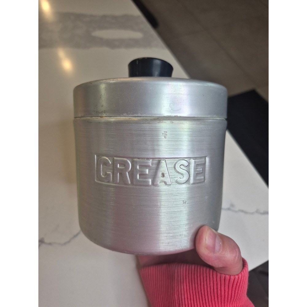 Vintage Aluminum Grease Canister with Lid and Strainer Mid Century Kitchen Decor
